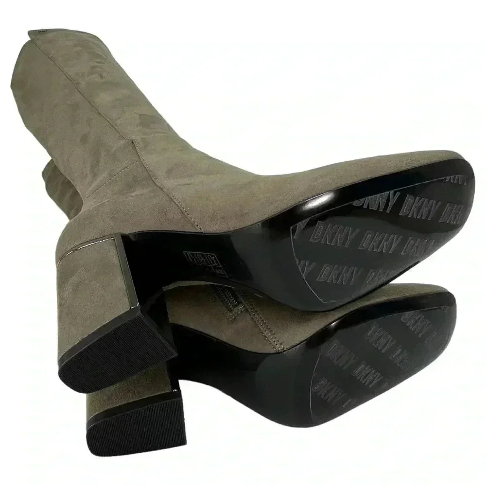 DKNY Cilli Womens OTK Stretch Microsuede Light Military Green Boots Size 5M